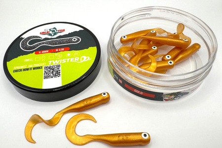 Guma Great Fish GF1 Twister 4,9cm | Gold | krewetkowy | 10 szt.