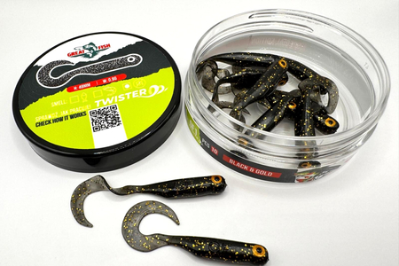Guma Great Fish GF1 Twister 4,9cm | Black&Gold | krewetkowy | 10 szt. | Edycja Limitowana Typ od Ryb