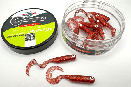 Guma Great Fish GF1 Twister 4,9cm | Glitter Red | krewetkowy | 10 szt.
