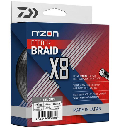 Plecionka Daiwa N'Zon X8 Braid 0.10mm | 7kg | 150m | Steel Gray
