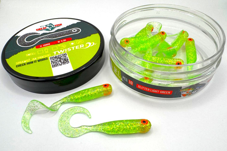 Guma Great Fish GF1 Twister 4,9cm | Glitter Light Green | krewetkowy | 10 szt.