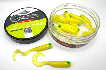 Guma Great Fish GF1 Twister 4,9cm | Yellow | bezzapachowy | 10 szt.