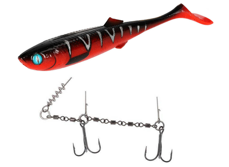 Zestaw guma Mikado Sicario 22cm - Red Tiger + Dozbrojka Mikado Evo Stinger XL