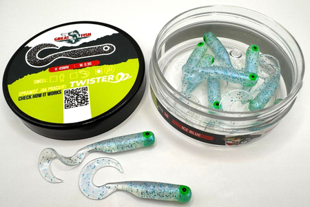 Guma Great Fish GF1 Twister 4,9cm | Ice Blue | bezzapachowy | 10 szt. | Dżejsiok Special Edition