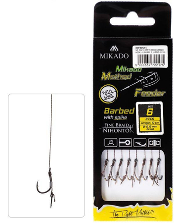 Przypony do methody Mikado z igłą - hak z zadziorem nr 8 DB / plecionka: 0.12mm/10cm - 8szt.