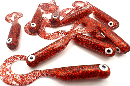 Guma Great Fish GF1 Twister 4,9cm | Glitter Red | bezzapachowy | 10 szt.