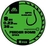 Przypony Mikado feeder bomb MF14 - Z IGŁĄ - hak bez zadziora nr 12 / żyłka: 0.20mm/38cm - 8szt.
