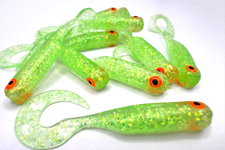 Guma Great Fish GF1 Twister 4,9cm | Glitter Light Green | krewetkowy | 10 szt.