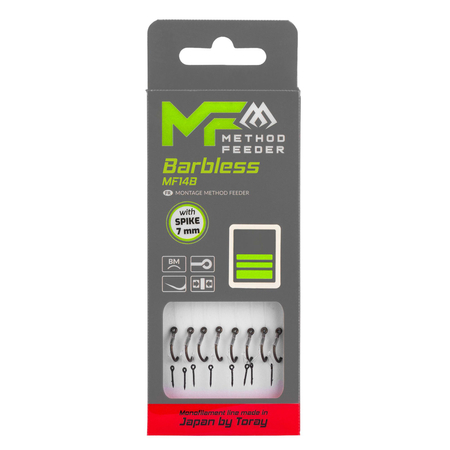 Przypony do methody Mikado MF14 z igłą - hak bez zadziora nr 10 / żyłka: 0.20mm / 10cm / 8szt.