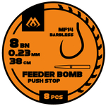 Przypony Mikado feeder bomb z push stopem - hak bez zadziora nr 6 / żyłka: 0.25mm/38cm - 8szt.