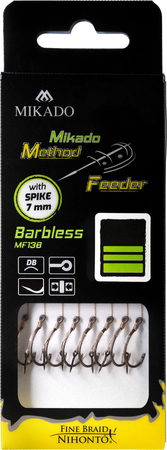 Przypony do methody Mikado z igłą - hak bez zadziora nr 12 / plecionka 0.12mm / 10cm / 8szt.