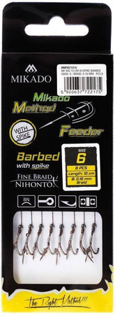 Przypony do methody Mikado z igłą - hak z zadziorem nr 6 DB / plecionka: 0.12mm/10cm - 8szt.