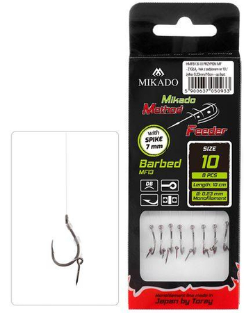 Przypony do methody Mikado z igłą - hak z zadziorem nr 8 / żyłka: 0.23mm/10cm - 8szt.