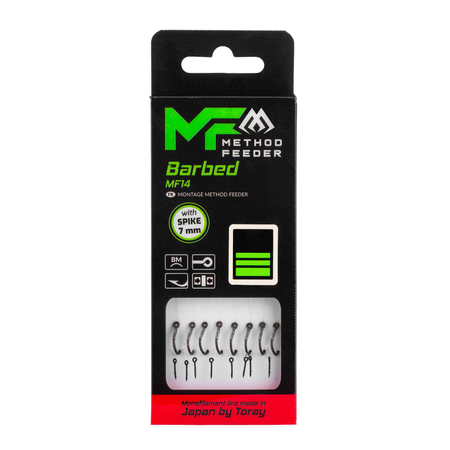 Przypony do methody Mikado MF14 z igłą - hak z zadziorem nr 14 / żyłka 0.18mm / 10cm / 8szt.