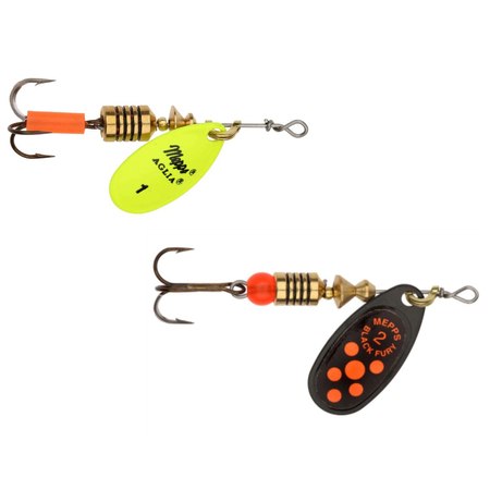 Zestaw MEPPS AGLIA FLUO #1 seledynowa 3.5g + MEPPS BLACK FURY #2 czarny / czerwone kropki 4.5g 