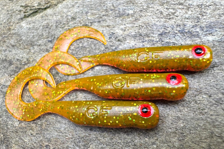 Guma Great Fish GF1 Twister 4,9cm | Motor Oil Green | bezzapachowy | 10 szt.