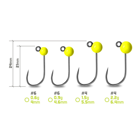 Główka jigowa wolframowa Delphin T-AREA BL / 4.6mm / 0.9g / #6 / 5 szt. - fluo żółta